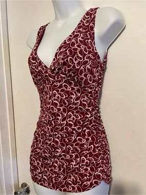 rue21 Burgundy & White Patterned Tankini Top